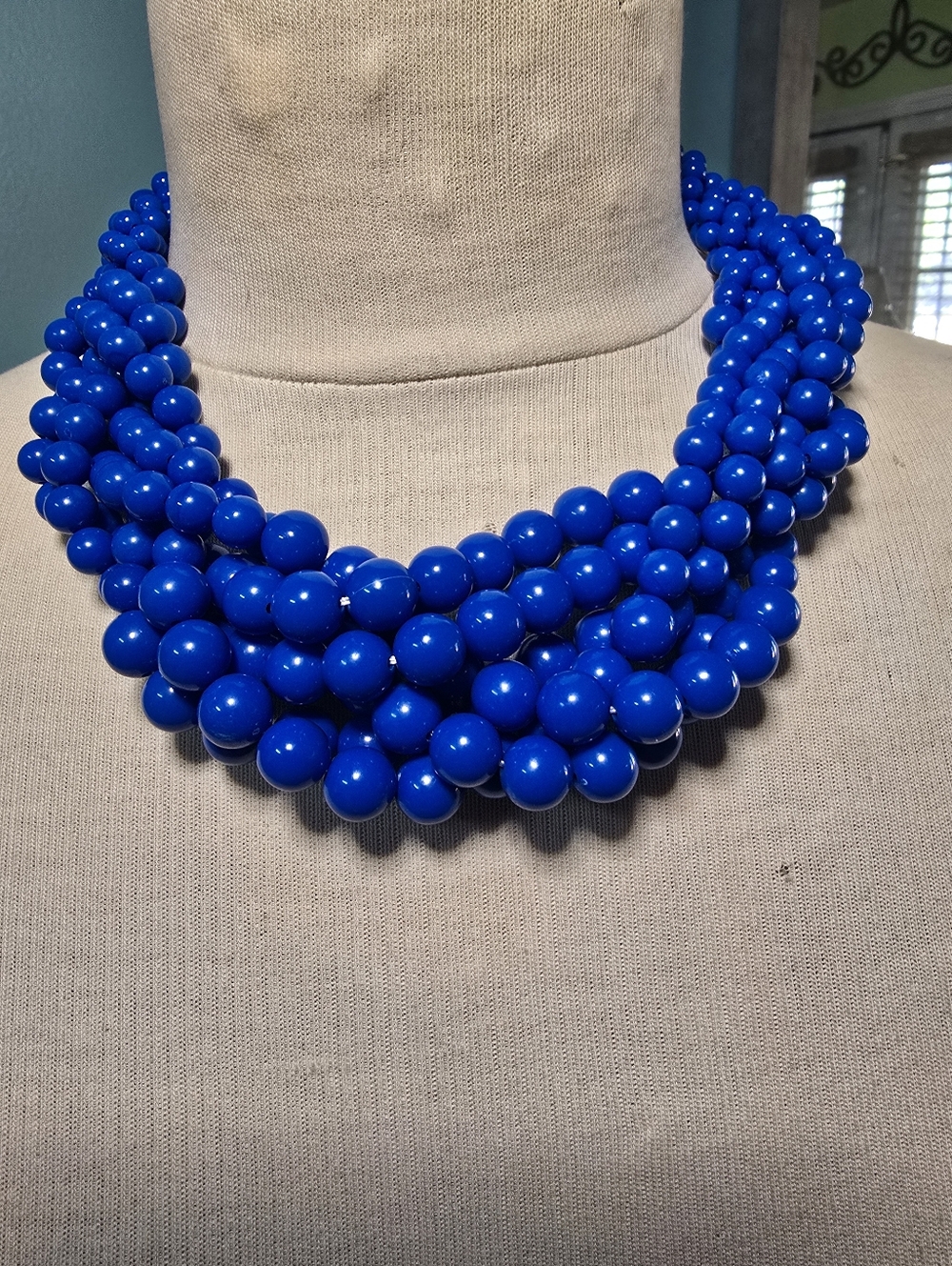 Bold Multi-Strand Cobalt Blue Beaded Necklace - Picture 2 of 6